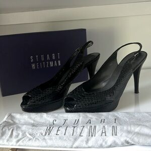 Stuart Weitzman black croco slingback